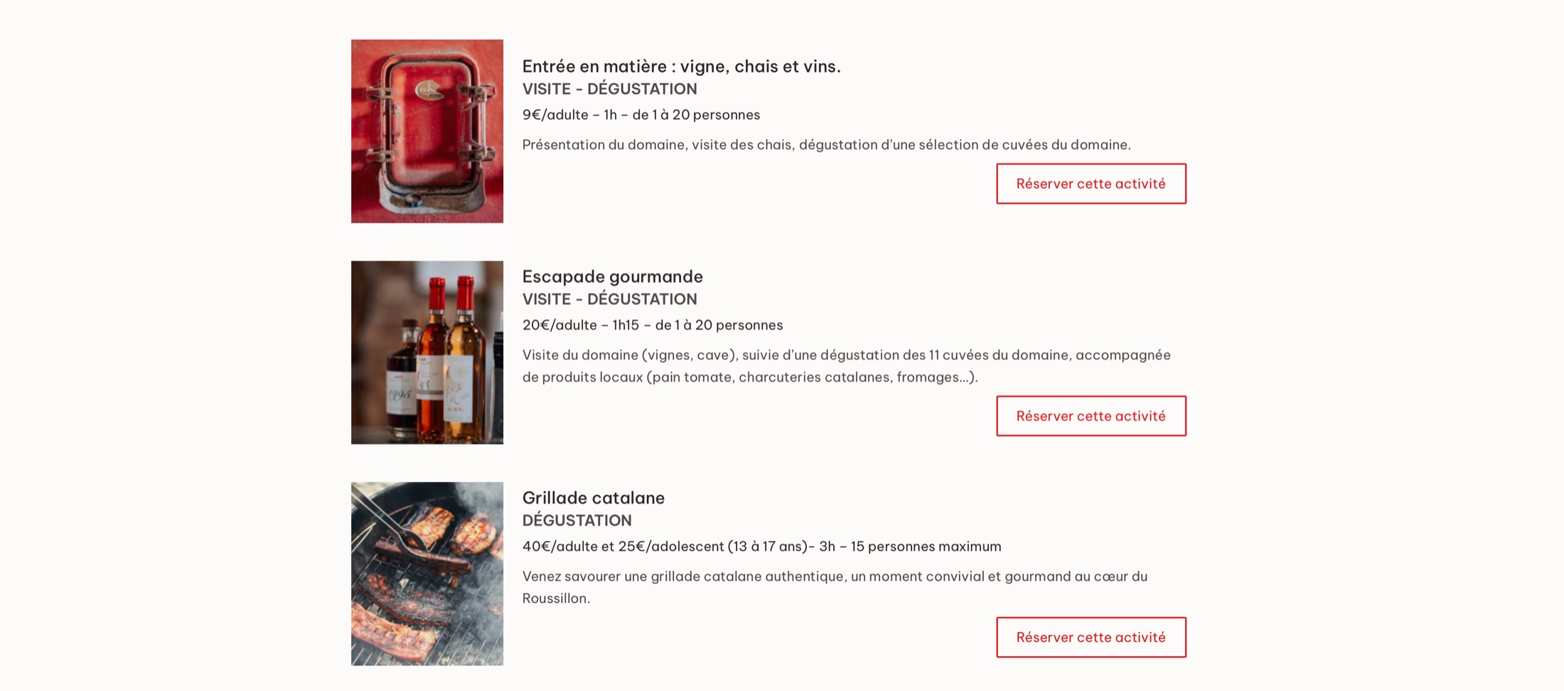 Activités et dégustations proposées à la réservation au Mas Alart