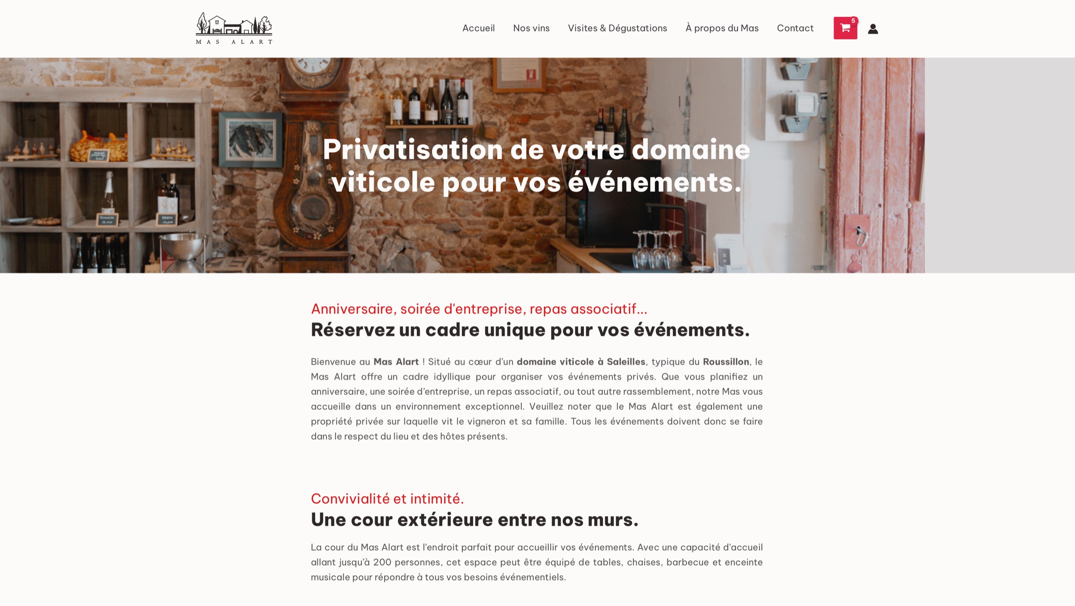 Page du site consacrée à la privatisation du Mas Alart pour des événements